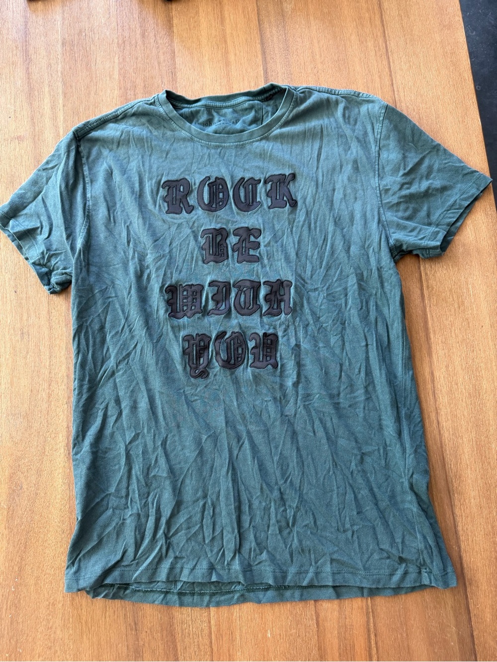John Varvatos Forest Green Short-Sleeve Tee with Black Gothic Graphic